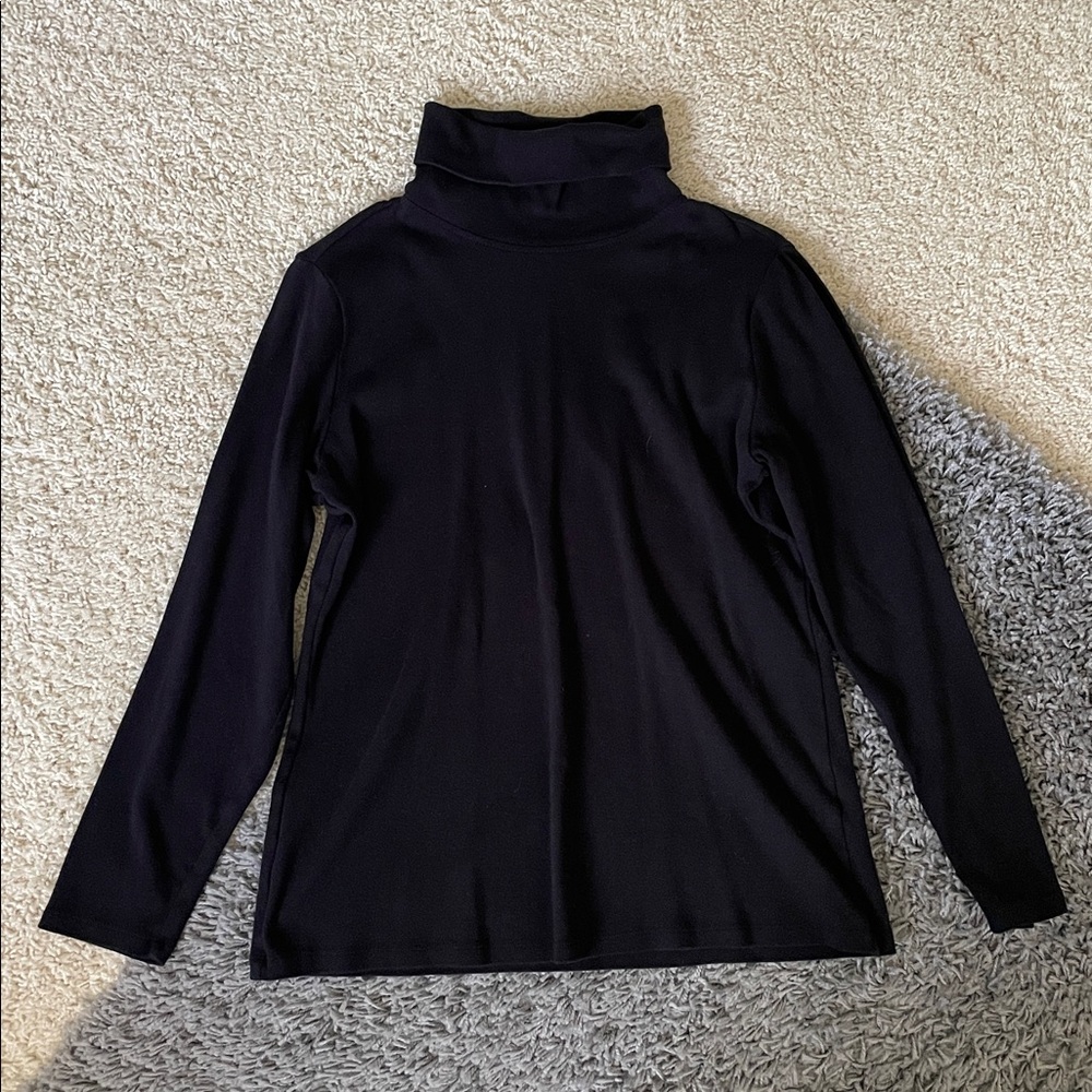 Denim&Co Black Long Sleeve Turtleneck Top QVC Black Long Sleeve Shirt